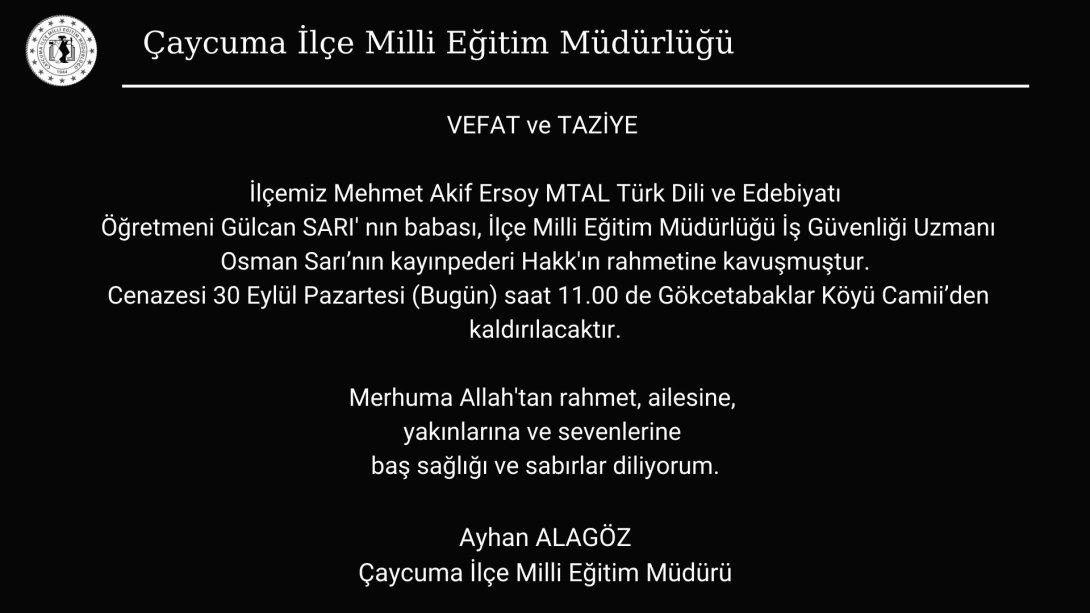 VEFAT ve TAZİYE MESAJI 